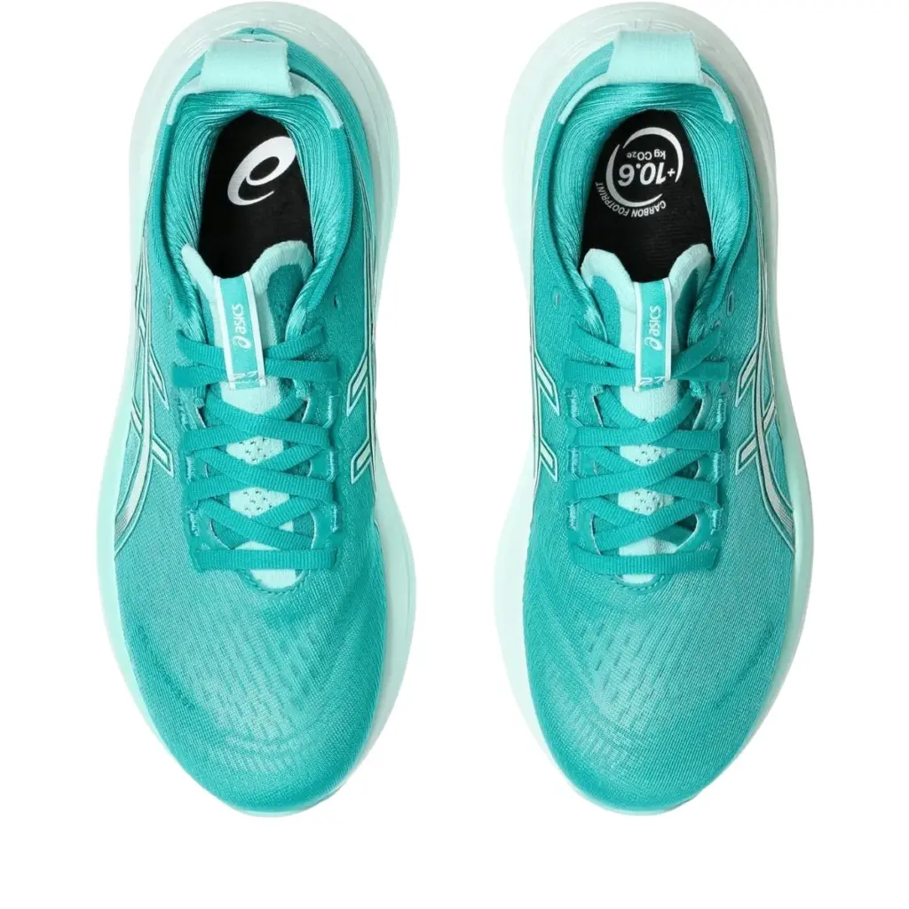 Asics Gel-Nimbus 27 Damen grün Laufschuh Draufsicht auf Schuhpaar