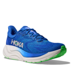 HOKA Arahi 8 Herren Laufschuh in Blau mit weißer Sohle und grünen Akzenten, Außenseite