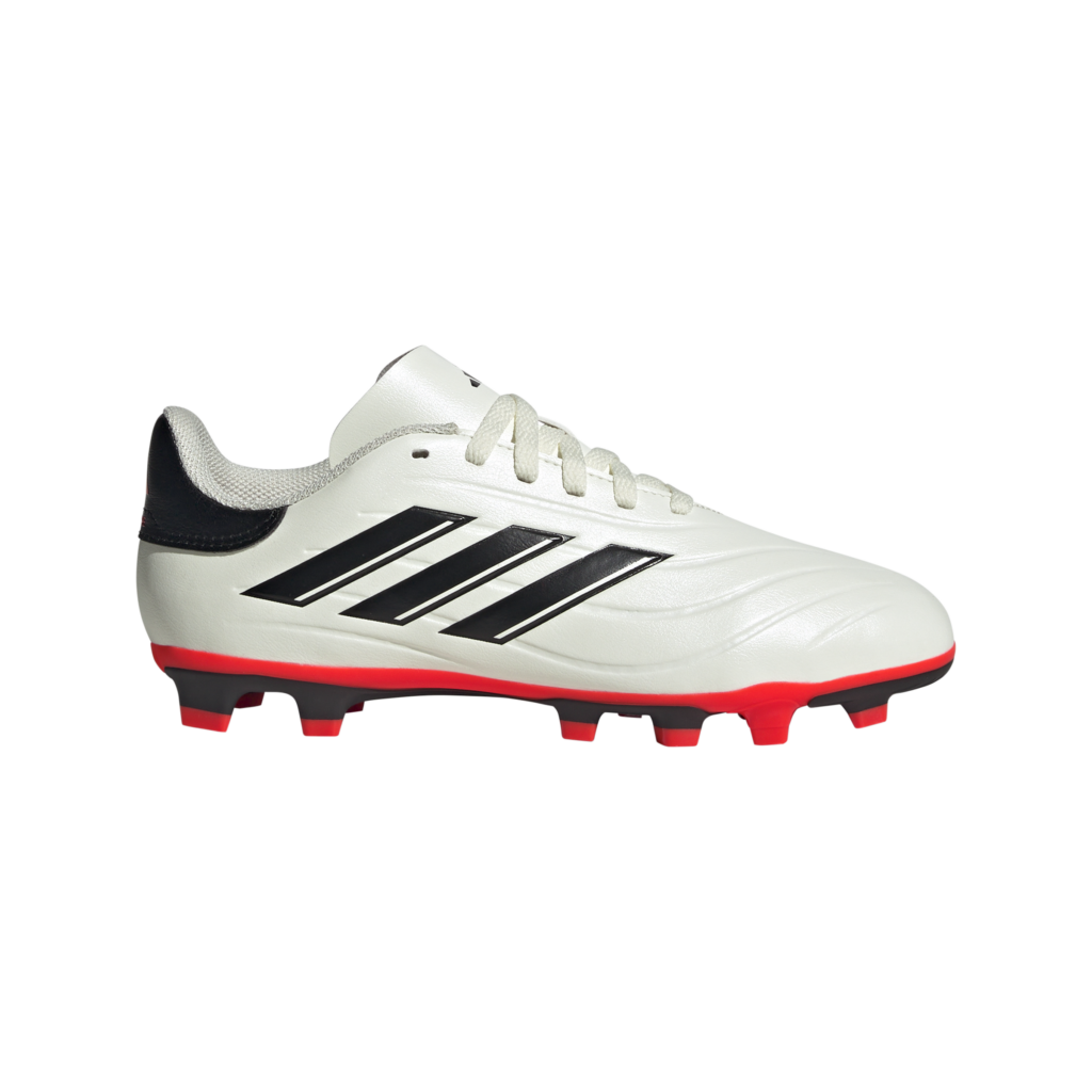 adidas Copa Pure 2 Club FxG Kinder-Fußballschuh in Cremeweiß/Rot – Seitenansicht