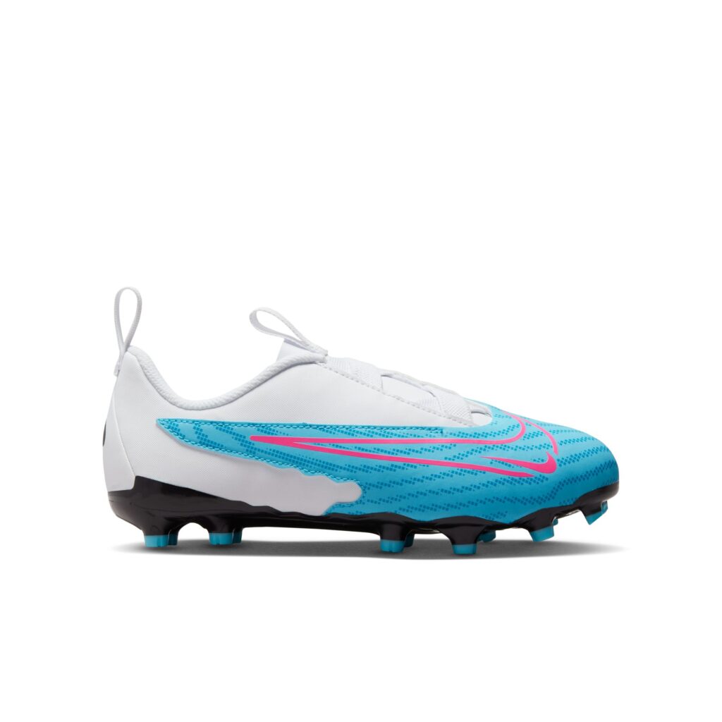 Nike Jr. Phantom GX Academy MG Kinder-Fußballschuh in Weiß/Blau – Seitenansicht