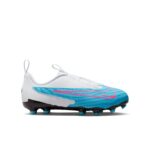 Nike Jr. Phantom GX Academy MG Kinder-Fußballschuh in Weiß/Blau – Seitenansicht
