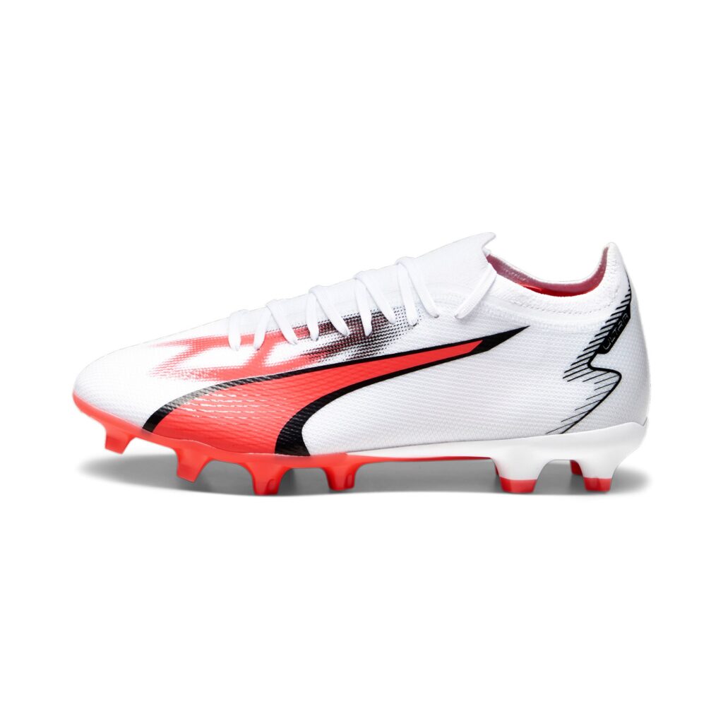 Puma Ultra Match FG/AG Fußballschuh in Weiß/Rot – Seitenansicht-2