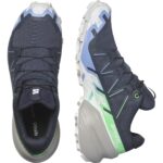 Salomon Speedcross 6 GTX Damen-Trailrunningschuh in Dunkelblau/Grün – Oberseite und Seitenansicht
