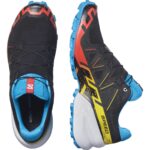 Salomon Speedcross 6 Herren-Trailrunningschuh in Schwarz/Blau/Rot – Oberseite und Seitenansicht