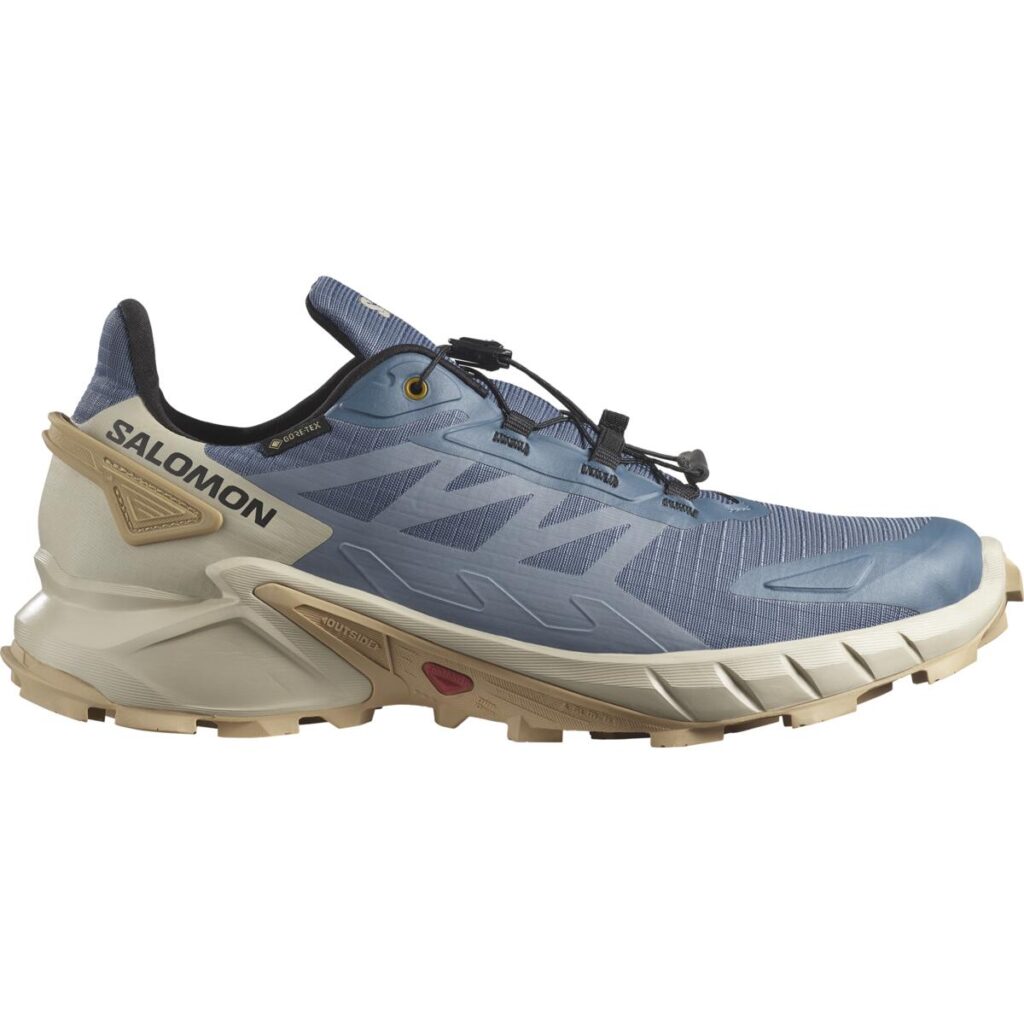 Salomon Supercross 4 GTX Herren-Trailrunningschuh in Blau/Beige – Seitenansicht