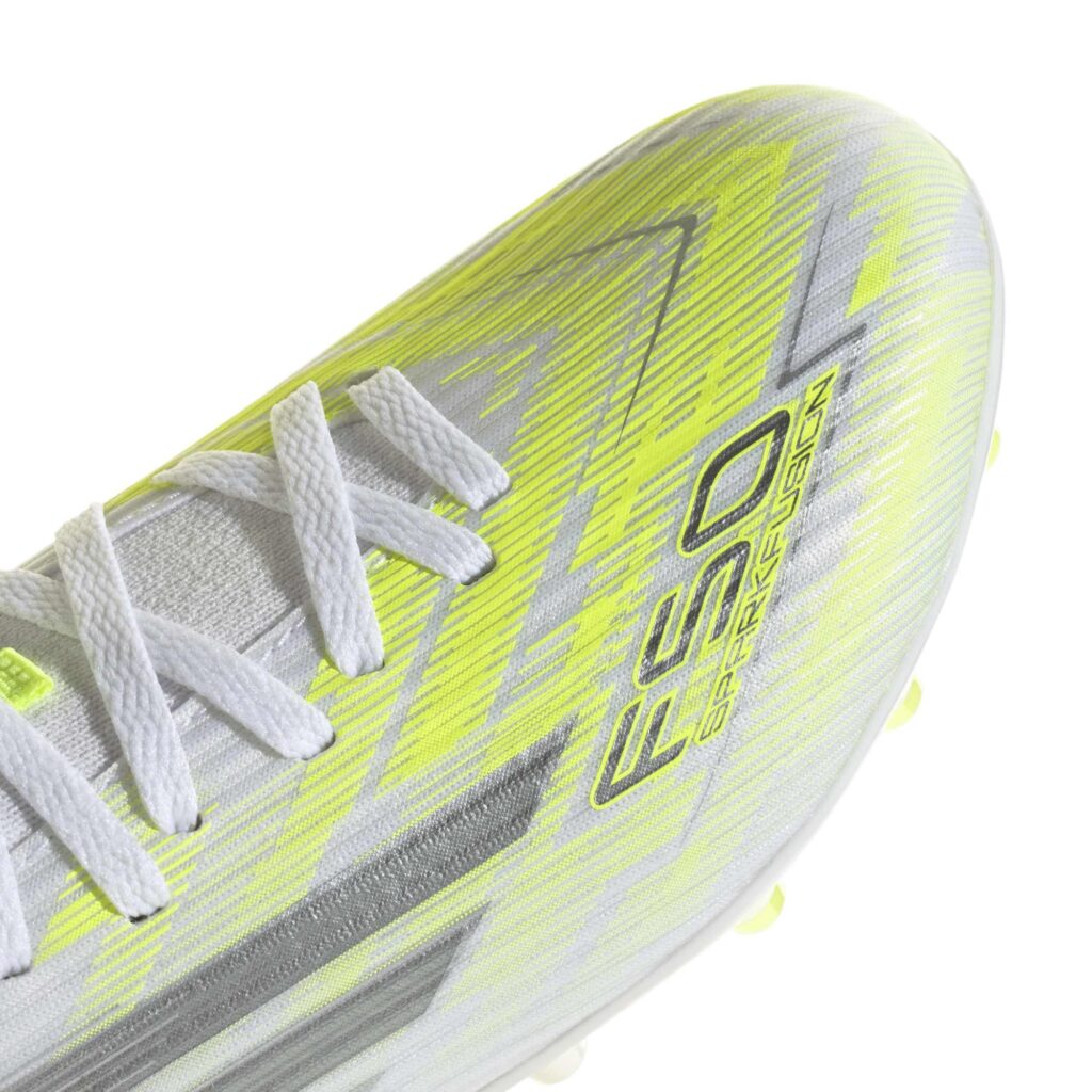 Adidas F50 Sparkfusion League Kinder Fußballschuh weiß/gelb Detailansicht Schnuerung