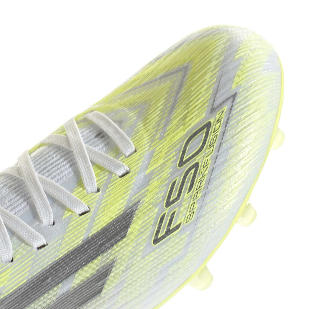 Adidas F50 Sparkfusion Pro FG/MG Damen Fußballschuh weiß-gelb Detailansicht Schnuerung
