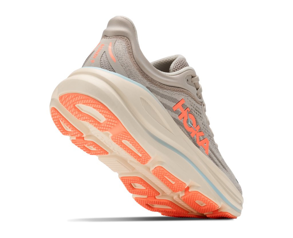 Hoka Bondi 9 Damen Laufschuhe beige orange Detailansicht Sohle