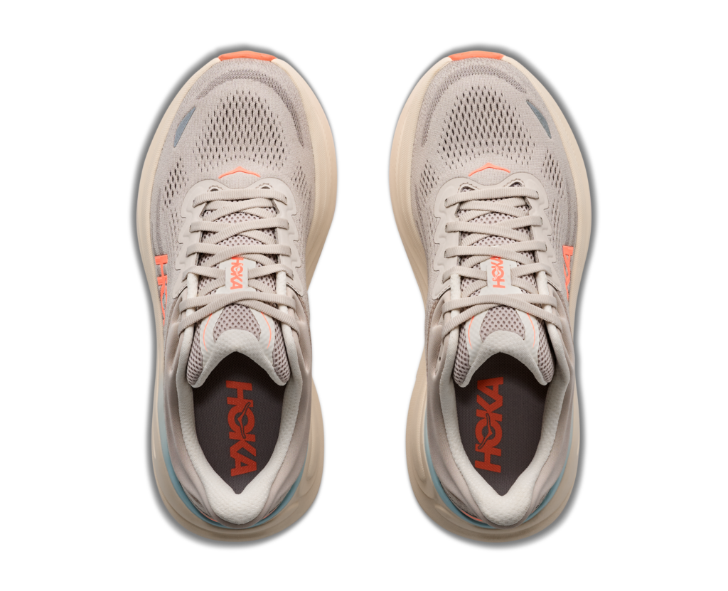Hoka Bondi 9 Damen Laufschuhe beige orange Detailansicht oben