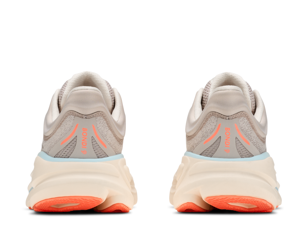 Hoka Bondi 9 Damen Laufschuhe beige orange Hinteransicht