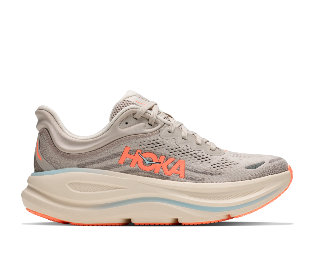 Hoka Bondi 9 Damen Laufschuhe beige orange Seitenansicht