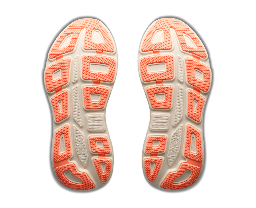 Hoka Bondi 9 Damen Laufschuhe beige orange Sohlenansicht