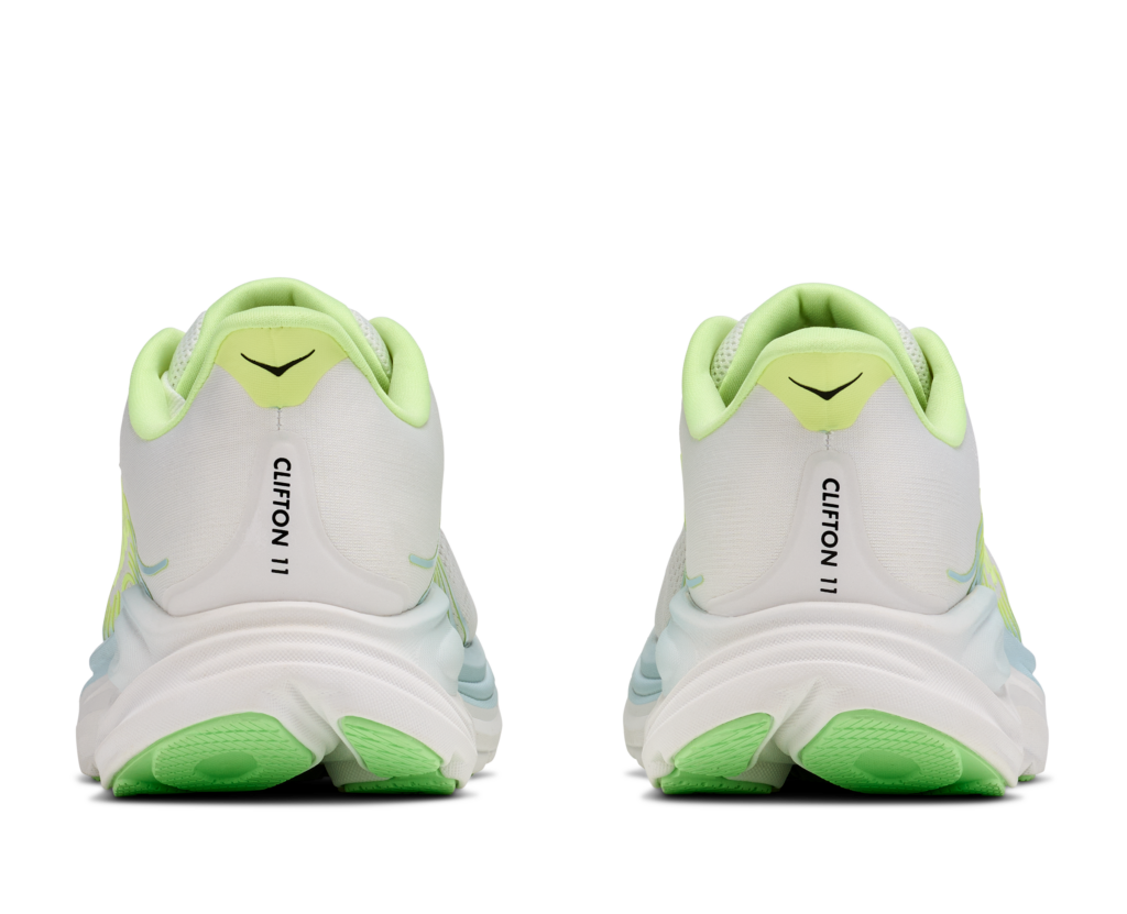 Hoka Clifton 11 Laufschuh weiß/grün Hinteransicht