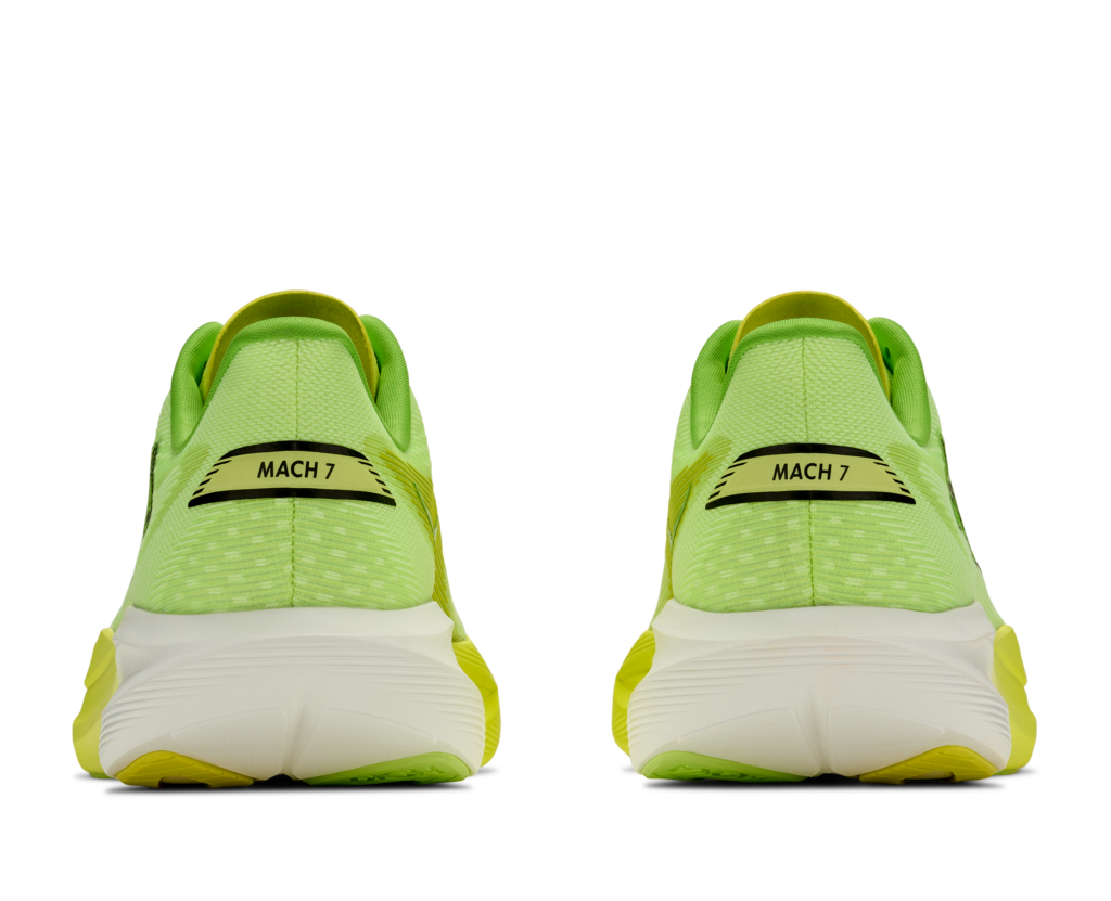 Hoka Mach 7 Herren Laufschuh gelb Hinteransicht