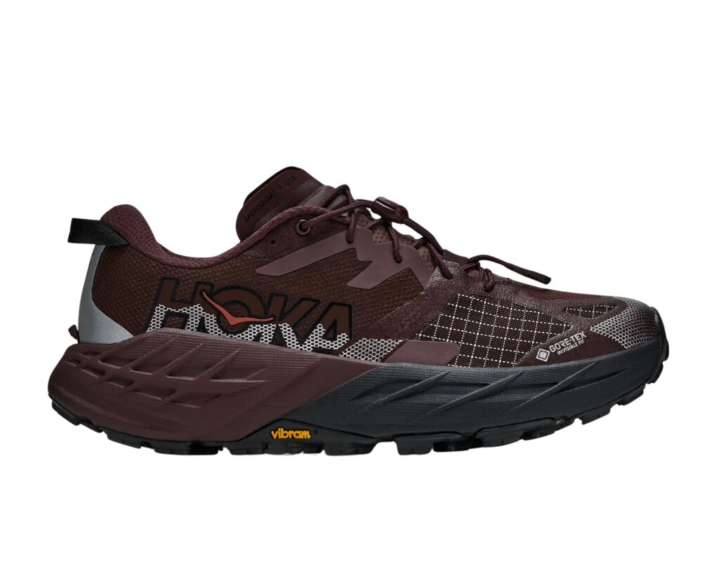 Hoka Speedgoat 7 GTX Damen braun Trailrunningschuh Seitenansicht