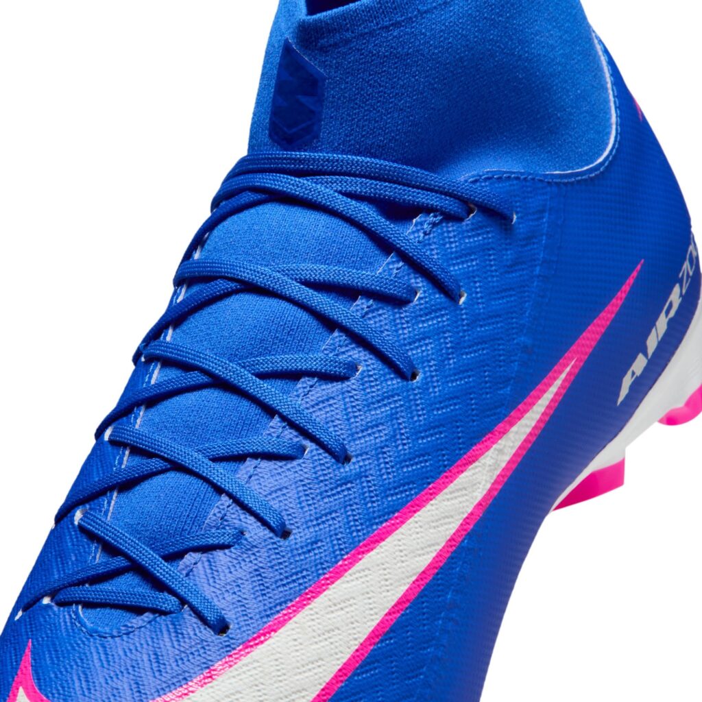 Nike Mercurial Superfly 10 Academy FG/MG Fußballschuh blau/pink Detailansicht Schnuerung