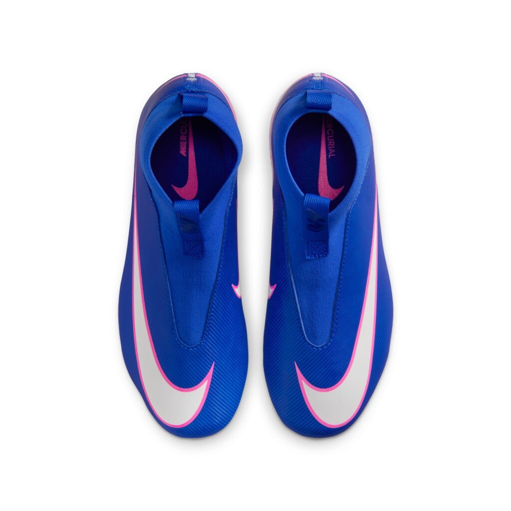 Nike Mercurial Superfly 10 Academy Kinder Fußballschuh blau/pink Detailansicht oben