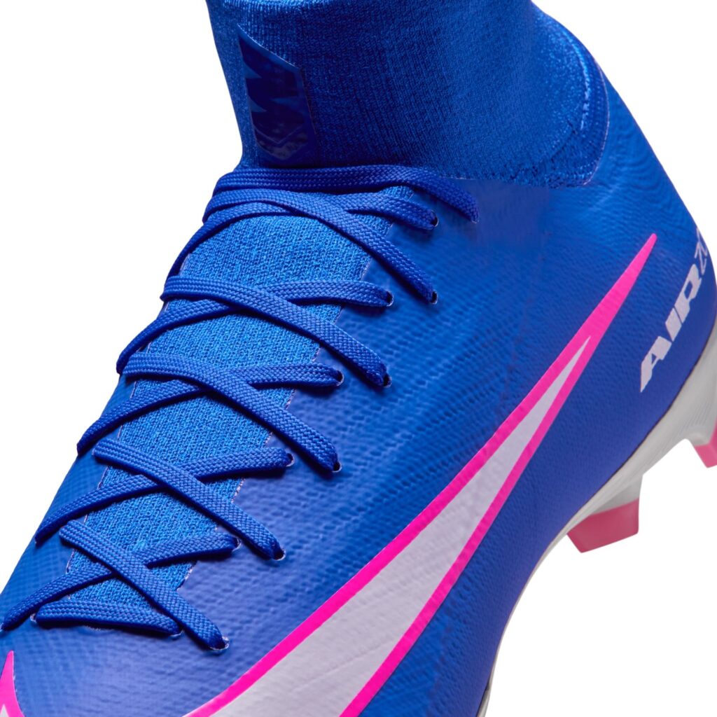 Nike Mercurial Superfly 10 Pro FG Fußballschuh blau/pink Detailansicht Schnuerung