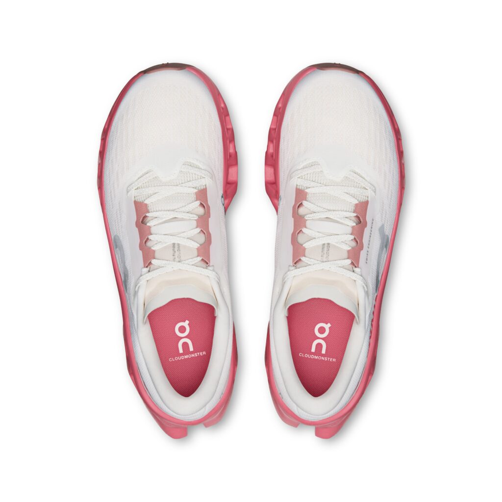 ON Cloudmonster 3 Damen weiß/pink Laufschuh Oberseite