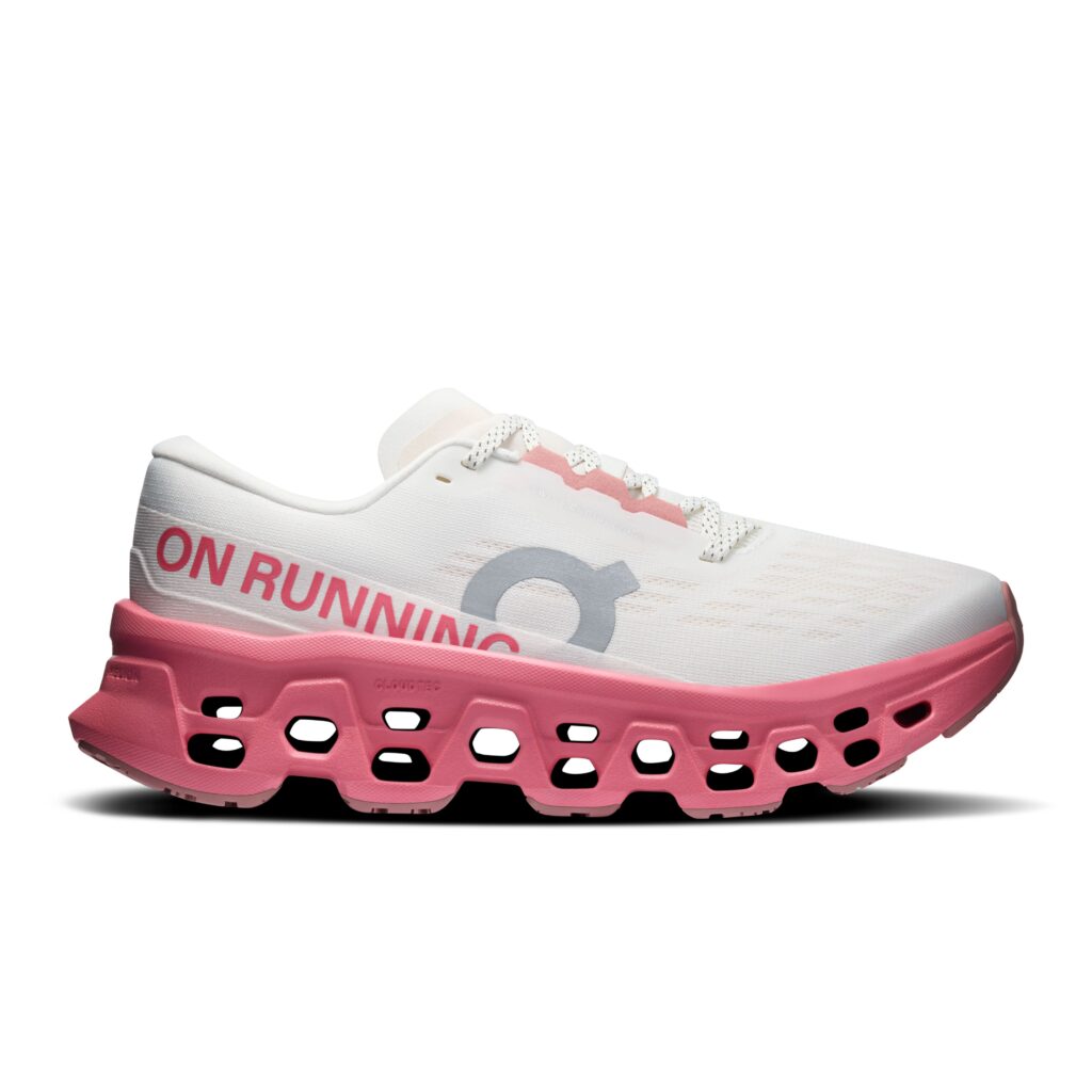 ON Cloudmonster 3 Damen weiß/pink Laufschuh Seitenansicht