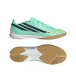 Adidas Hallenschuh F50 Hyperfast League IN türkis Seitenansicht und Sohle