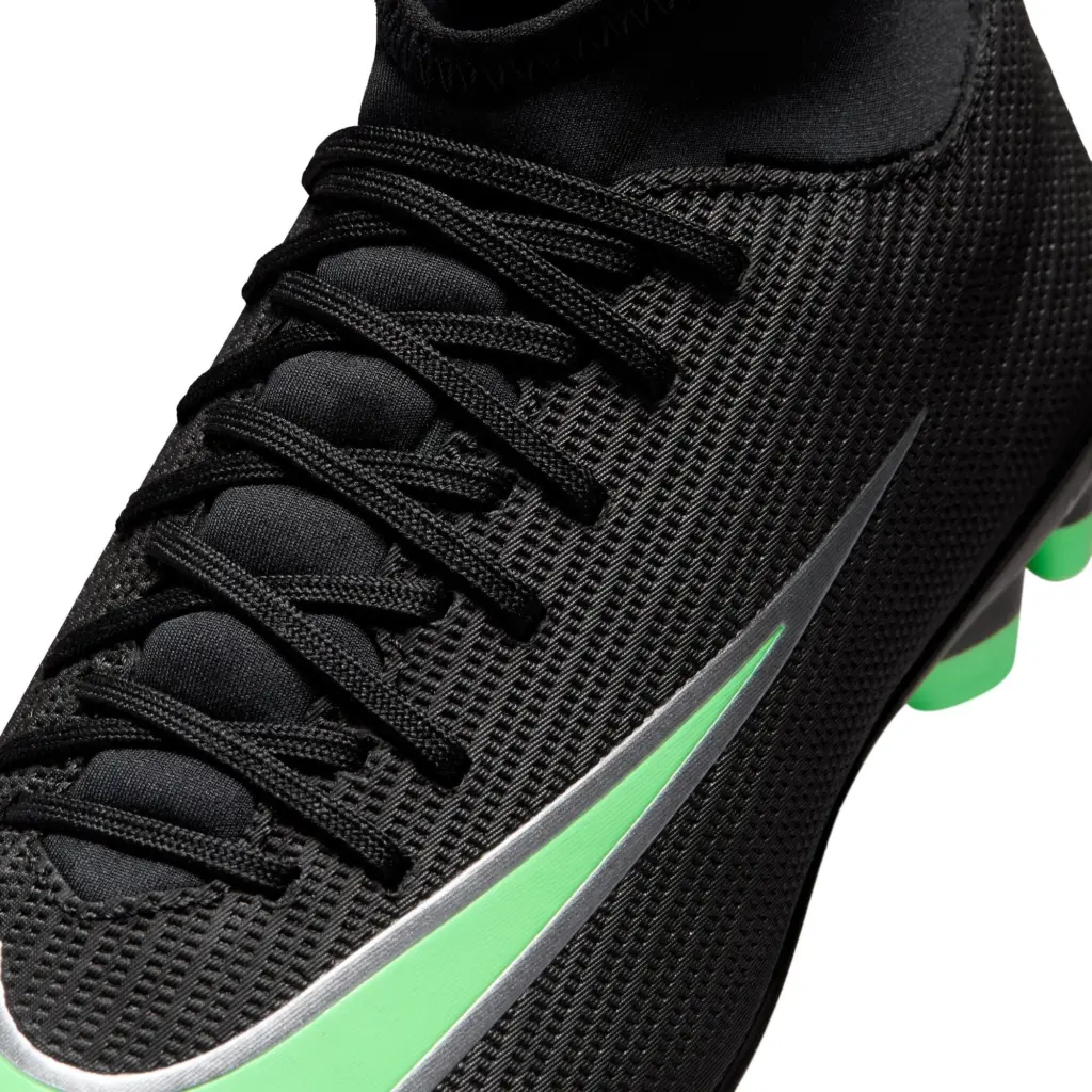 Nike Mercurial Superfly 11 Club FG/MG Kinder schwarz grün Detailansicht Schnuerung