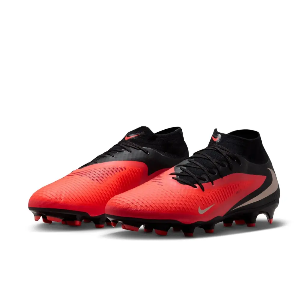 Nike Phantom 6 High Academy FG/MG rot-schwarz – Draufsicht mit integrierter Socke