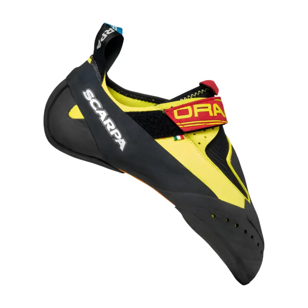 Scarpa Drago gelb schwarz Kletterschuh Seitenansicht